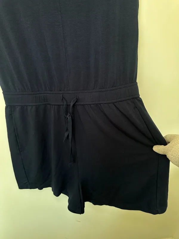Lou & Grey Romper Size L Navy Blue Drawstring Pocket Sleeveless - Image 3