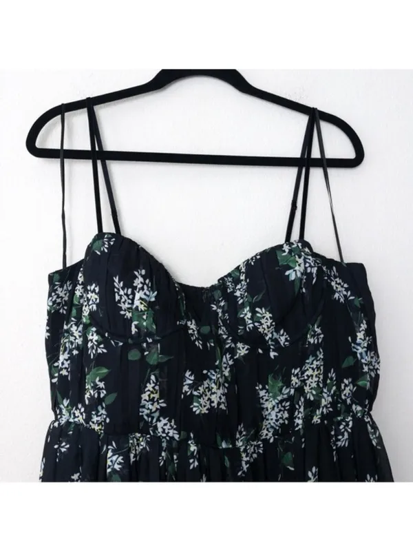 Sau Lee Georgina Gown 14 Floral Black Maxi Chiffon Pleated Aline Bodice - Image 7