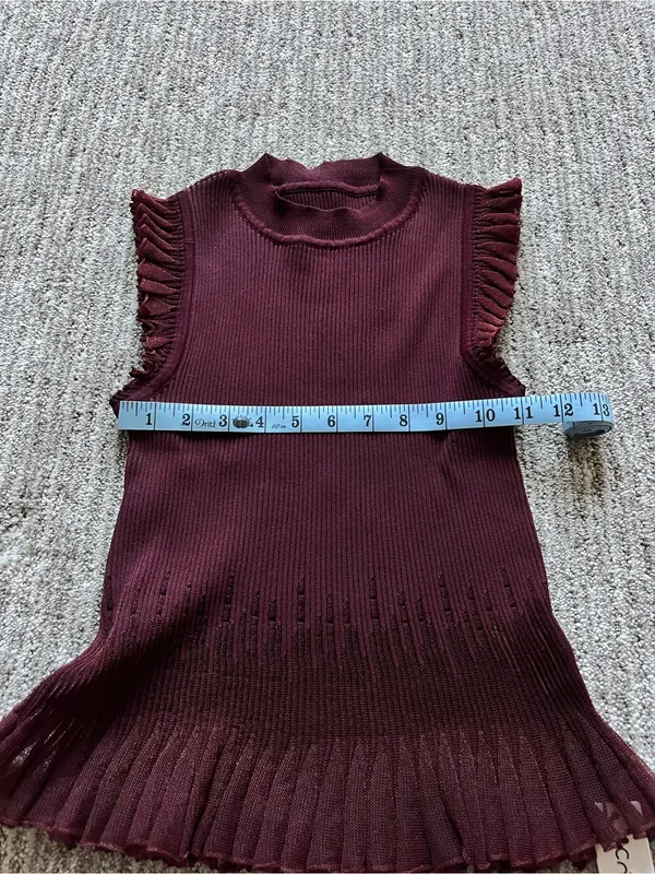 Commense Ribbed Knit Ruffle Top size XS NWT Red - Image 3