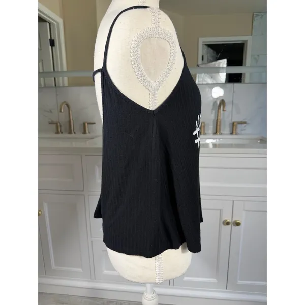 Papaya Tank Top Womens Medium Black #Beautiful Graphic Ribbed Open Back Cami - Image 3