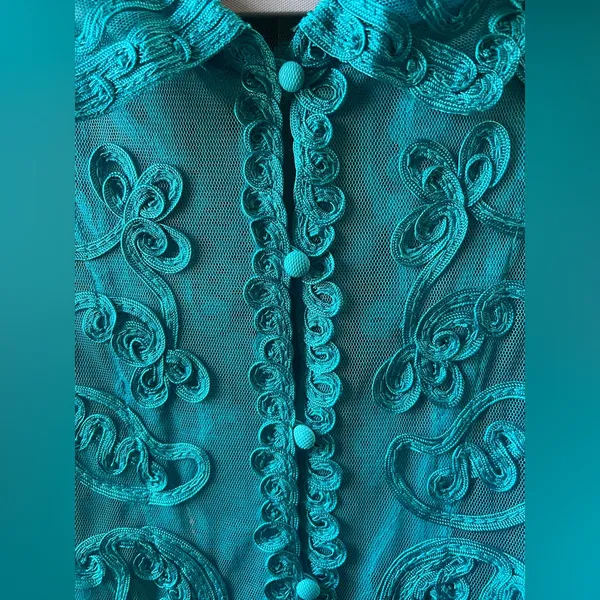 Joni B. Teal Embroidered Women's Top Blue Size M - Image 6