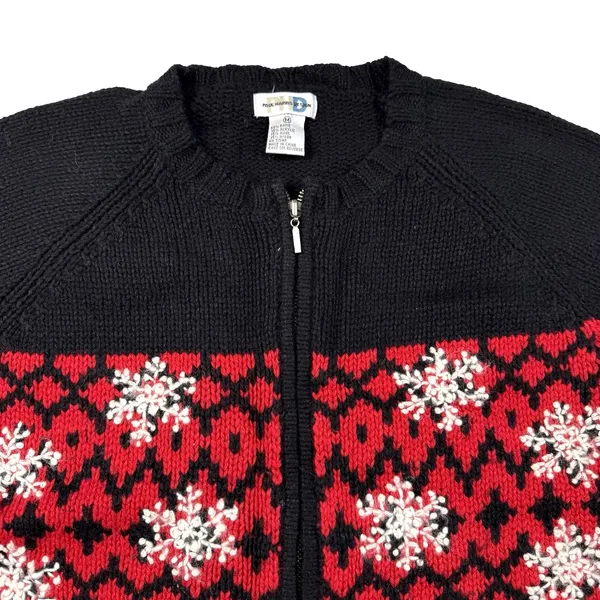 Womens Sweaters Cardigan Medium Wool‎ Blend Paul Harris Design Red Fair Isle Zip - Image 4