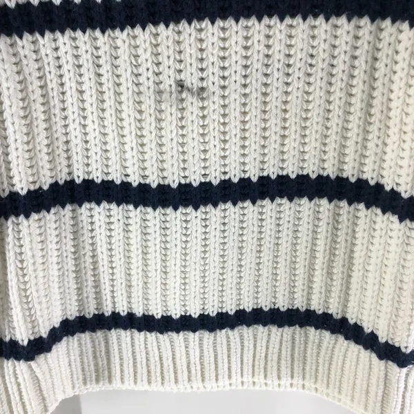 J Crew Heritage Cotton Fisherman Crewneck Sweater In Stripe Navy Blue White XS - Image 2