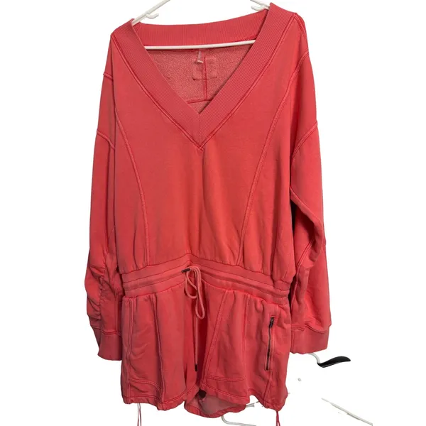Free People Movement Hot Shot‎ Romper Tulip Pink V-Neck Fleec NWT - Image 2