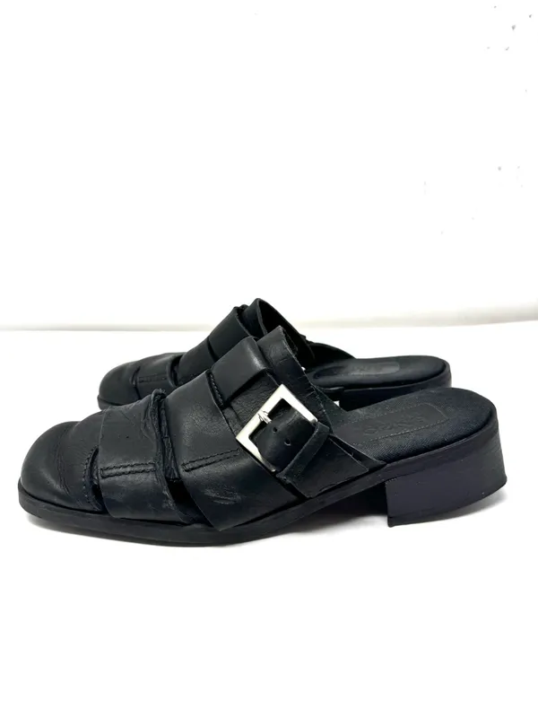 ENZO ANGIOLINI distressed black leather mules, size 8.5 - Image 3