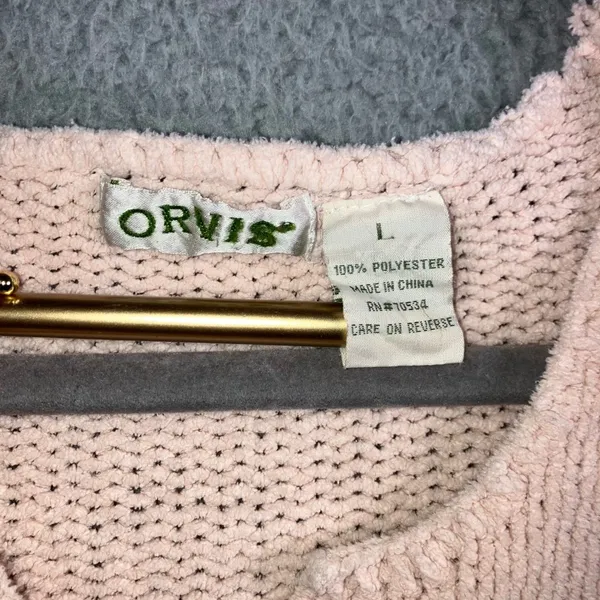 ORVIS Cardigan Sweater L Pink Button Up Grandma Craft Grunge Outdoor Chore Flaw - Image 11
