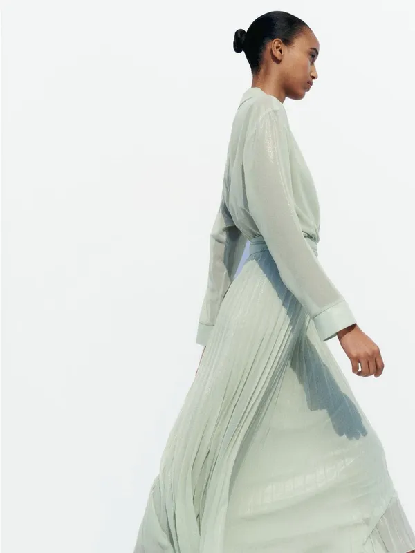 Zara Light Sage Green Wrap Robe Dress - Image 3