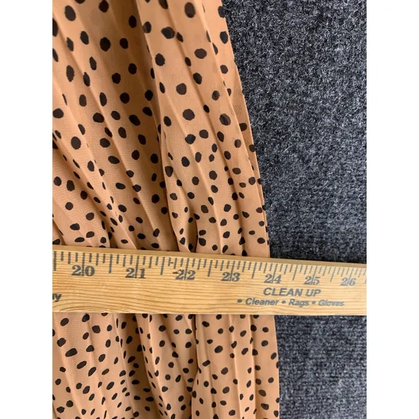 Japna Pleated Midi Skirt Size M Camel Brown Polka Dot Elastic Waist Lined - Image 5