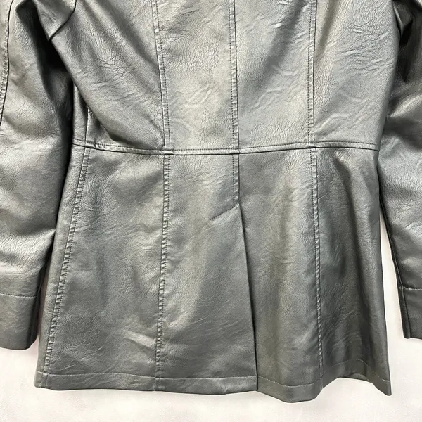 Max Studio Women Faux Leather Blazer Jacket Size M Black Sleek Indie Edgy Chic - Image 7