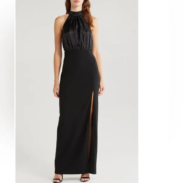 Lulus Organza & Crepe Halter Gown Dress, Cocktail Party Black,‎ Size Small, NWT - Image 3