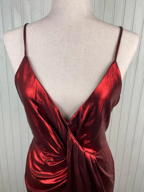 Revolve H:ours Lilith Dress Metallic Dark Red Size Small Draped Mini Going Out - Image 7