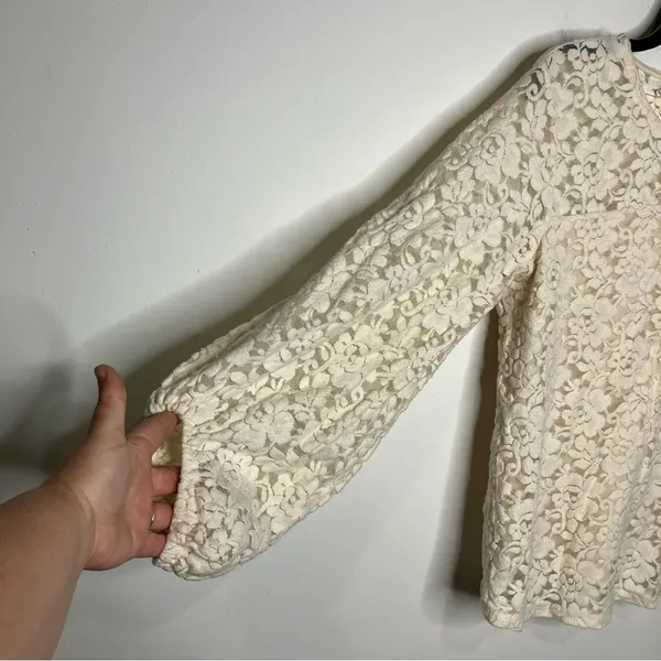 Maurices solid lace balloon sleeve‎ blouse cream size large - Image 3