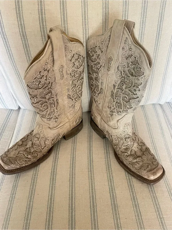 Corral A3397 Glitter Inlay & Crystal Bone Leather Western Boots 8.5 M - Image 5