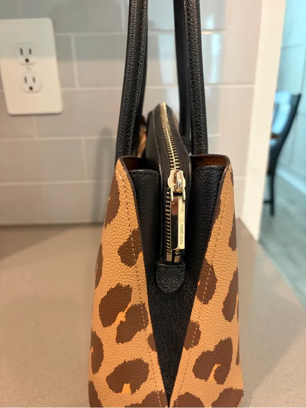 Kate Spade New York Medium Margaux Leopard Print Leather Satchel - Brown EUC - Image 10