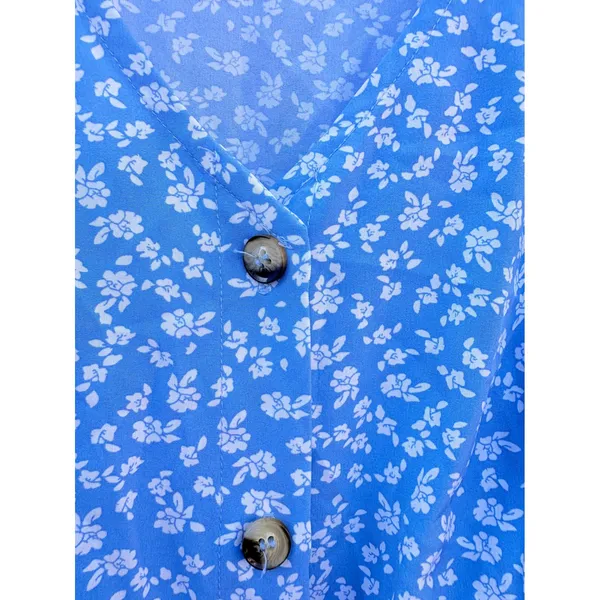 SheIn Blue Ditsy Floral Button Front Midi‎ Dress Womens Size Large 8/10 V-Neck - Image 3