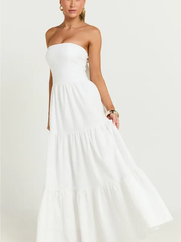 SHOWPO Trish Strapless Tiered Maxi Dress In White - Image 5