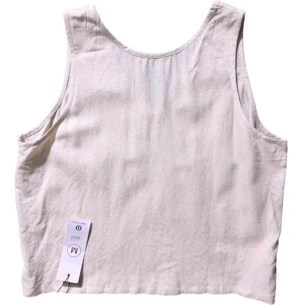 NWT IDEALSANXUN Women's Beige Cotton Linen V-Neck Crop Tank Top Medium - Image 5