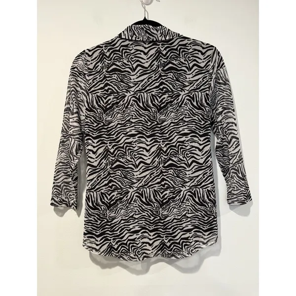 Cable & Gauge Button Up Top Small Zebra Sheer 3/4 Sleeve Travel Work Vacation - Image 2