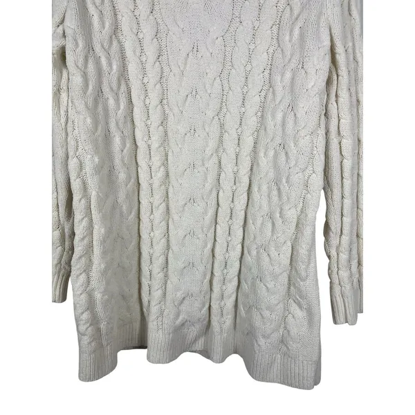J. Jill Chenille Fisherman Cable Knit Tunic Sweater L Ivory Longline Pullover - Image 4