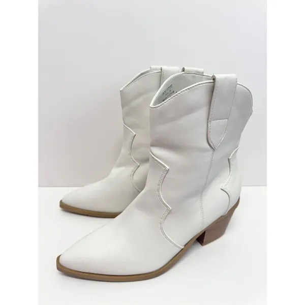 Journee Collection Western Booties Size‎ 9 White Pointed Toe Block Heel - Image 4