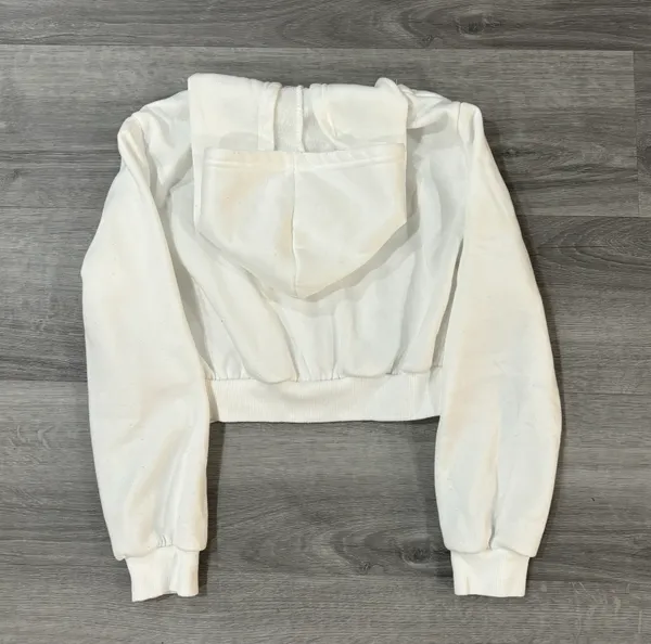 White Cropped Hoodie Size XS - Image 3