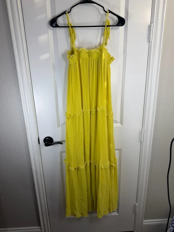 Talulah Yellow Tiered Maxi Dress with Adjustable Tie Straps - Image 6