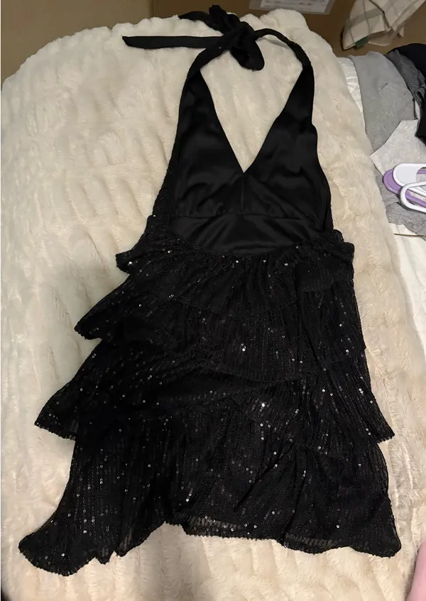 Black sparkly tiered mini dress - Image 3