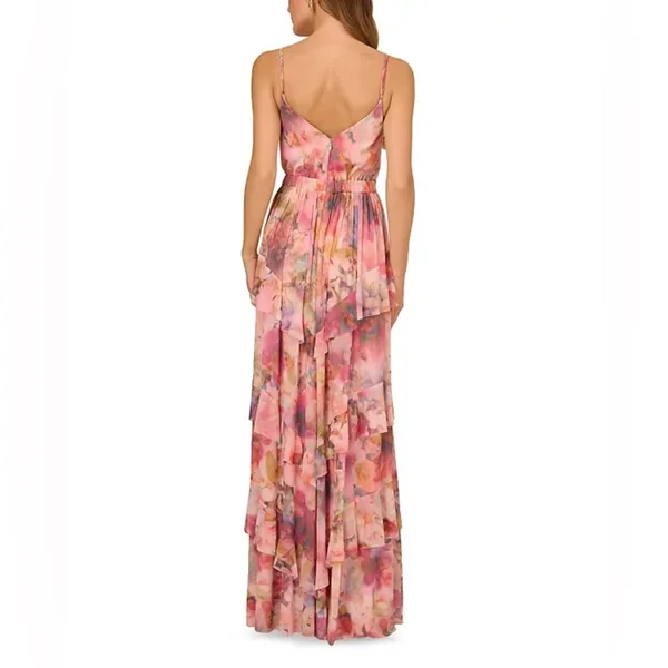 Liv Foster Printed Floral Mesh Gown Pink Multi Size 6 NWT Wedding Prom Party - Image 8