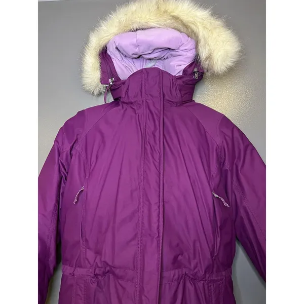 L.L.Bean Goosedown Coat Womens Large Purple Hooded Gore-Tex Down Parka Faux Fur - Image 2