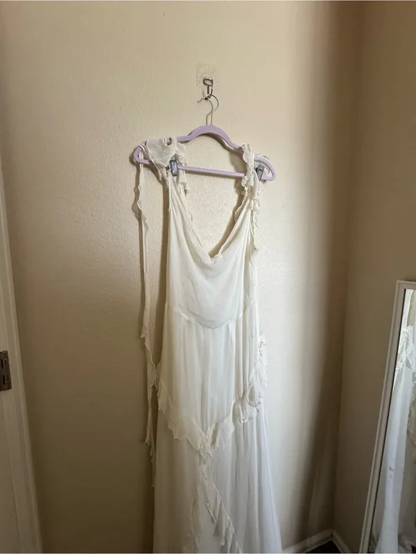 Seni‎ Moto Ozun Maxi Dress Sz L Ivory Ruffle Dreamy Romantic NEW - Image 4