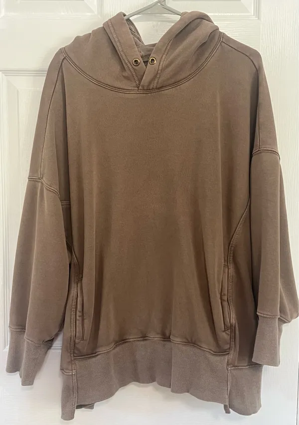 Free People Movement XS Oversized Hoodie Taupe Athleisure Boho Lounge Sweatshirt - Image 3