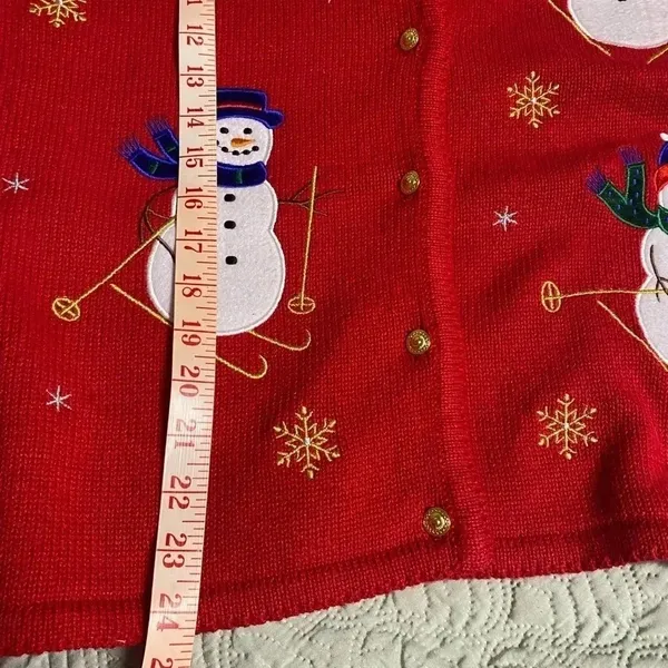 Crystal Kobe Christmas Sweater Snowman Skiing Button Cardigan Holiday Medium - Image 3
