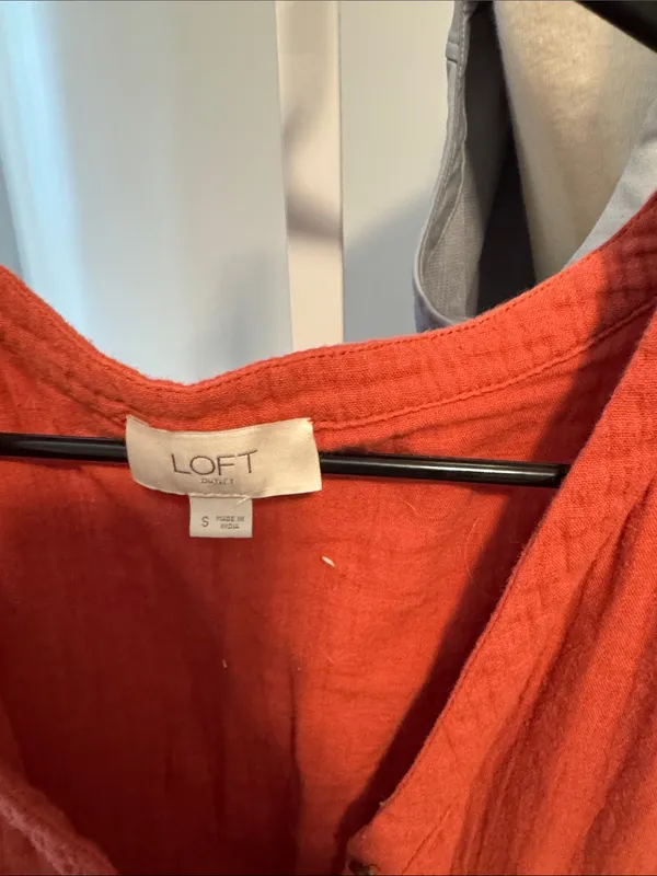 LOFT Rust Red Short-Sleeve Button Tie-Waist Tunic - Image 2