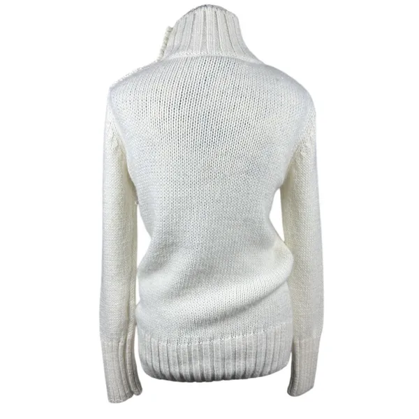 Zara Women Ivory Textured Knit Turtleneck Sweater M Shoulder Buttons Ribbed Hem - Image 2