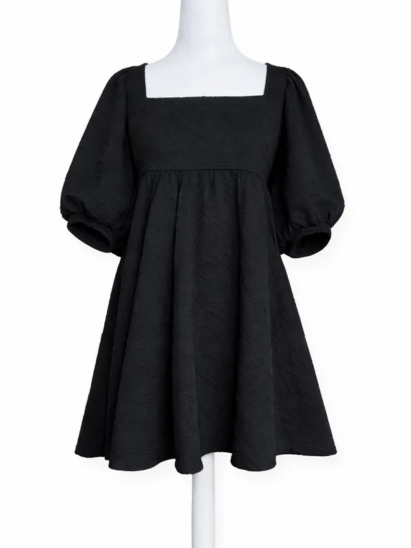 Free People Violet Mini Dress Black Textured Puff Sleeve Empire‎ Waist XS - Image 2