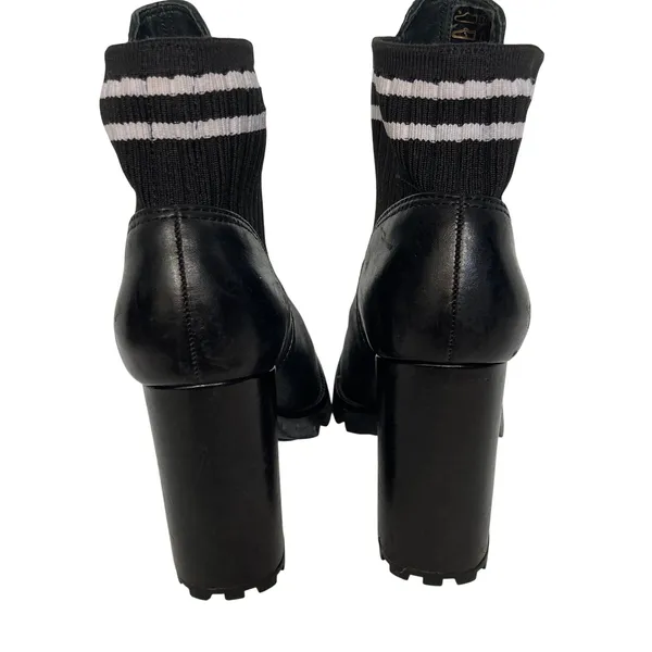 Schutz Black Leather Sock Top Lug Chunky Boots Size 6B - Image 5