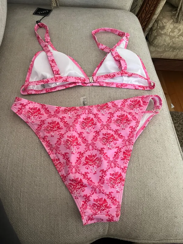 Zaful the Store GORGLITTER Women's Floral Paisley Swimsuit High Cut Thong Triangle Ring Bikini Sets Bathing - Image 9