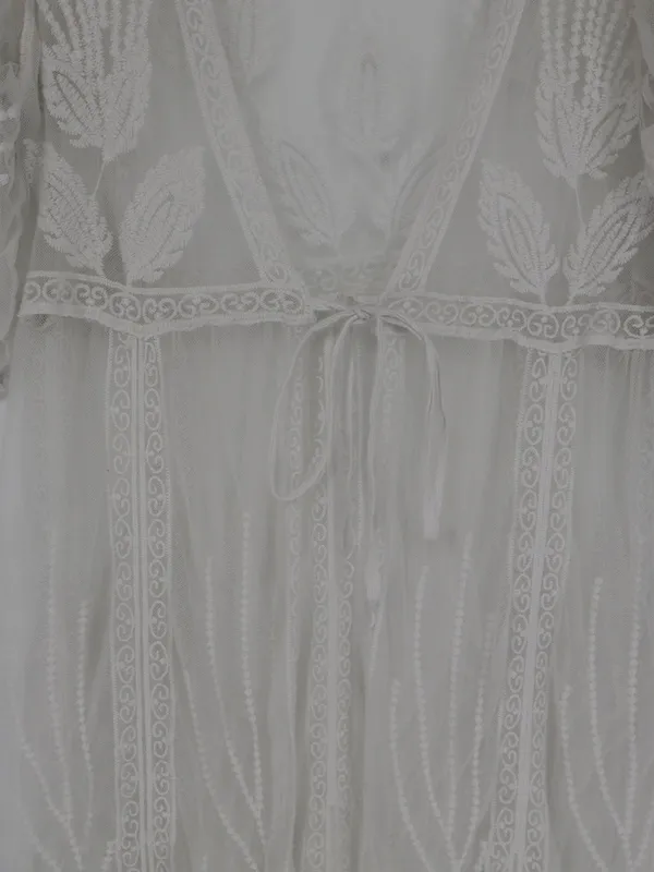Cupshe Ivory Floral Lace Boho Kimono Maxi Swim Cover Up Long Sheer Mesh Medium - Image 4