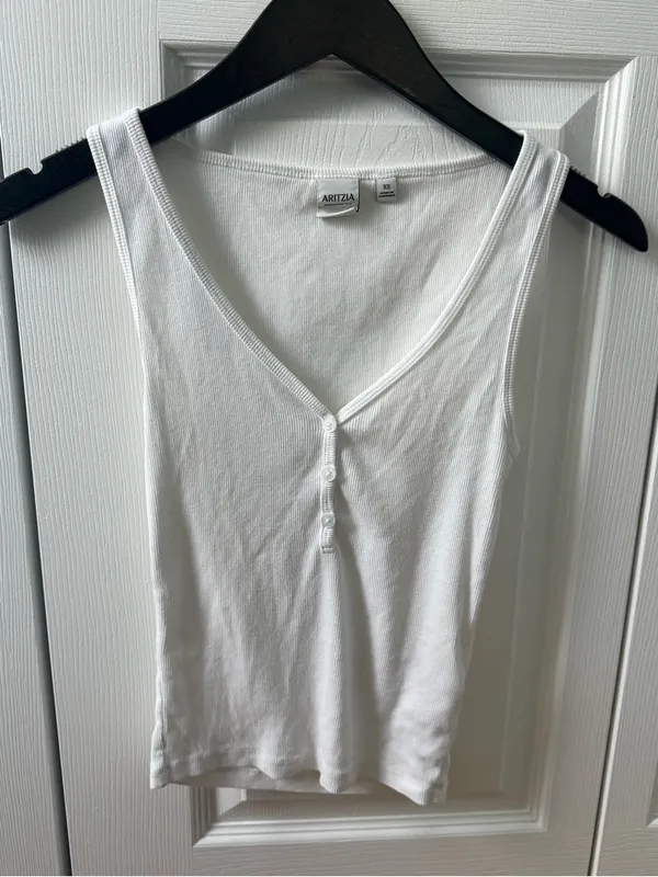 Aritzia Homestretch Rib Henley Tank in White - Image 2