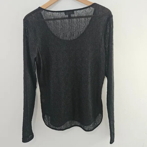 Bebe Black Lace Sheer Long Sleeve Scoop Neck Top Women’s Size Large Y2K - Image 3