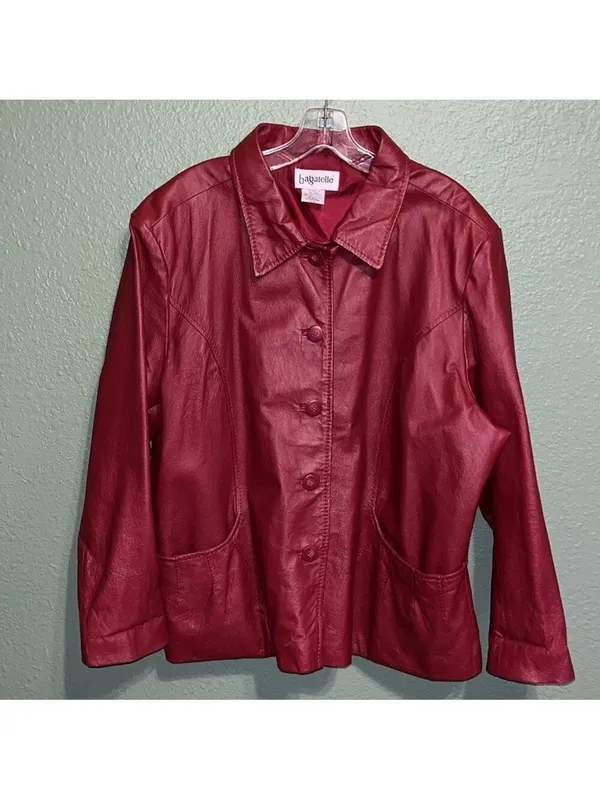 Vintage red leather jacket 80s 90s plus size leather coat button dressy - Image 5