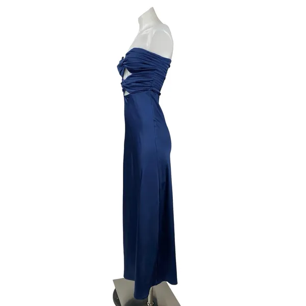 Runaway Blue Silk Satin Strapless Bandeau Bustier Cutout Maxi Dress Size XS - Image 2