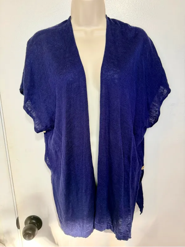 Lilly Pulitzer Linen Cardigan Sweater XXS XS True Navy Myra Open Front Drape - Image 4