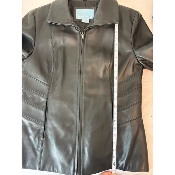 Nine West Soft Genuine Leather Jacket Black Zip Front Women M - Image 9