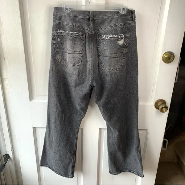 American Eagle 90’s Flare Jeans 10 Distressed Ripped Cotton Grey Pockets Retro - Image 2