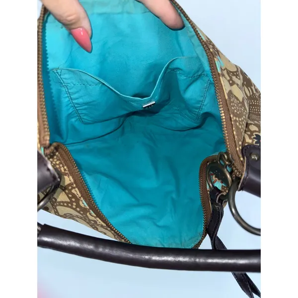 Vtg 2006‎ GAP Hobo Bag Brown Teal Floral Print Canvas Leather Trim Shoulder Bag - Image 6