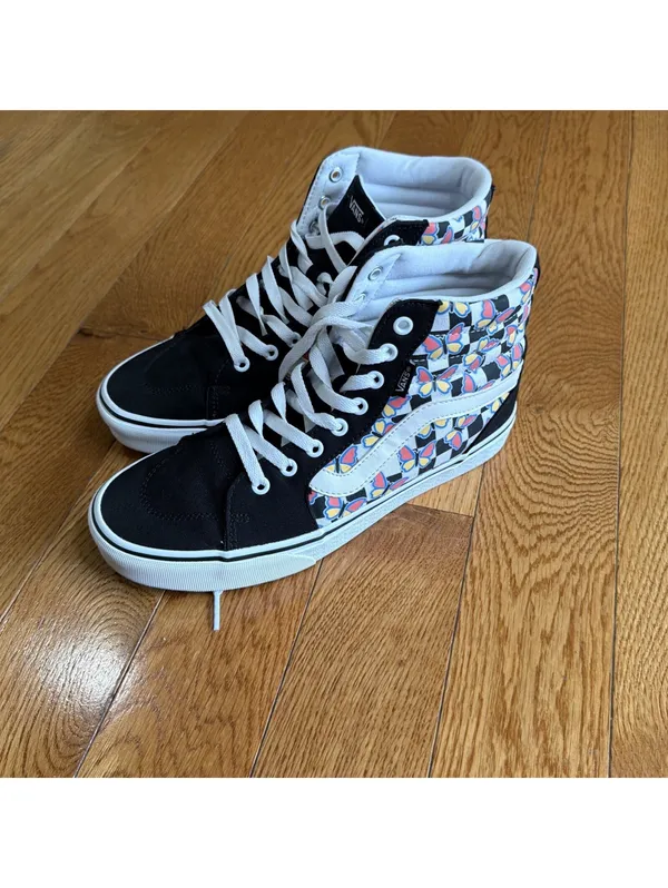 Size 9.5 US Women Vans Filmore High Top Butterfly Sneakers Black Check Sk8 Skate - Image 6