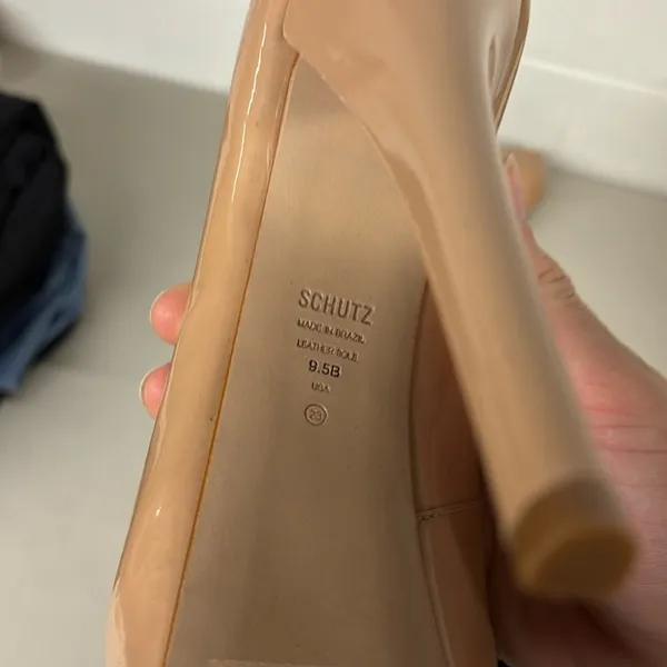 Schutz Zelda Platform Patent Peep Toe Size 9.5 Heels Nude sexy stripper please - Image 9
