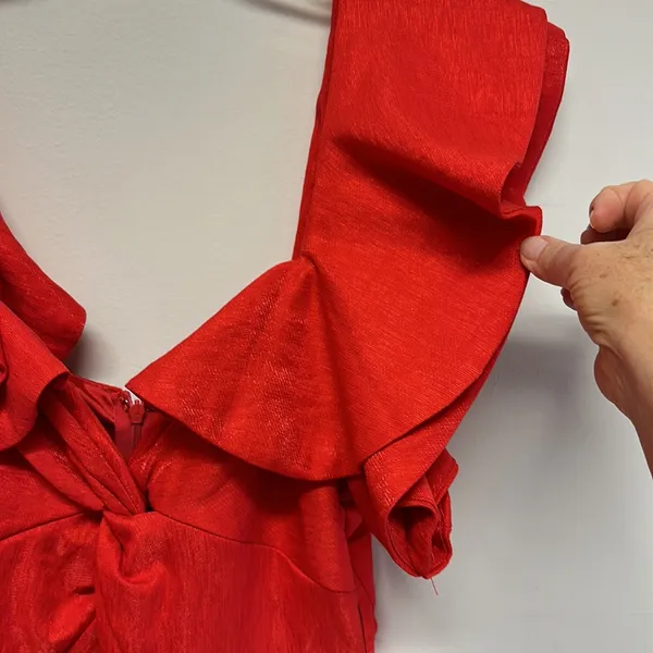 NWT Lulu’s Red Jumpsuit Romper with ruffled shoulders - Image 3