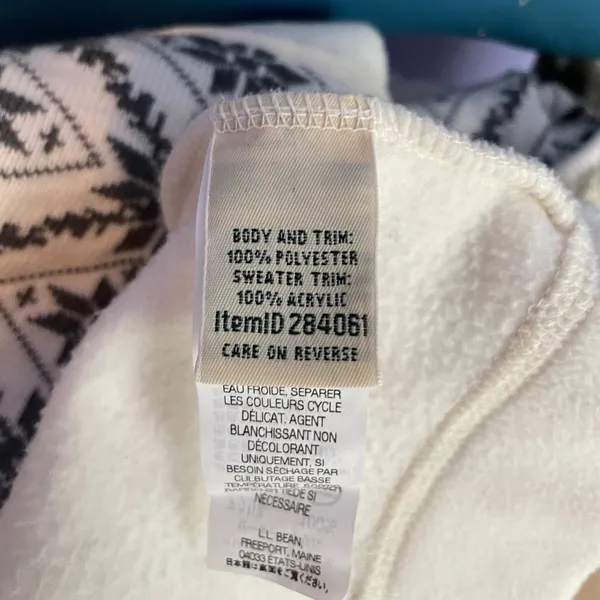 L.L.‎ Bean Printed Fleece Full Zip Jacket in Cream Grey Size Large - Image 5